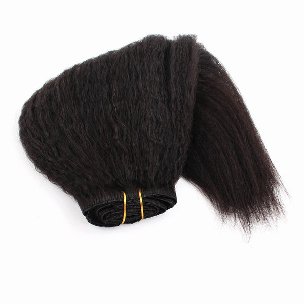 HairHive Kinky Straight Clip In Extension Human Hair Natural Black Color