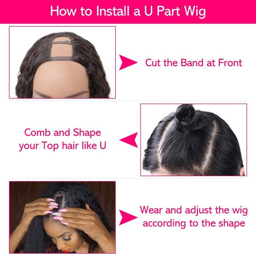 Loose Deep Wave U Part Human Hair Wig for Women, Brazilian Remy Human Hair Glueless Full Head Clip in Half Wig 180% Density