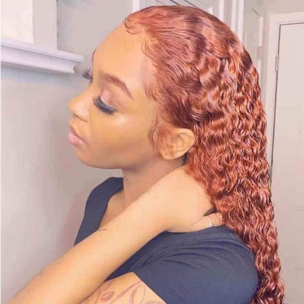 Ginger Human Hair Lace Front Wigs Ginger Orange Deep Wave 13x4 Transparent Lace Front Wigs Real Hair Wigs
