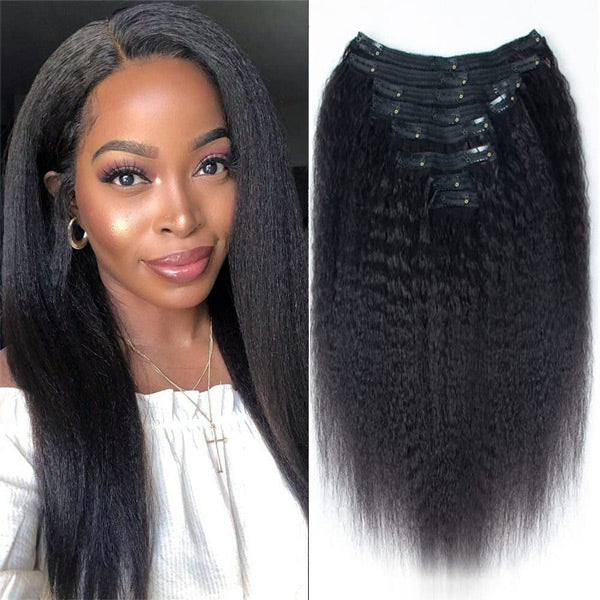 HairHive Kinky Straight Clip In Extension Human Hair Natural Black Color