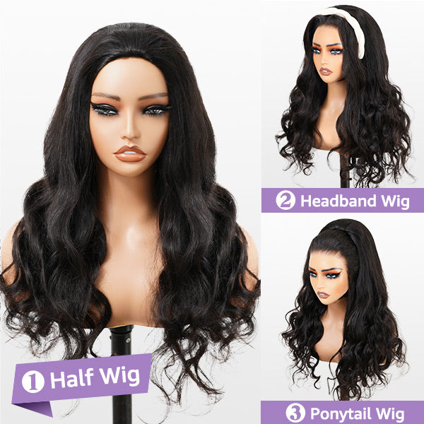 3 In 1 Half Wig | Glueless Install Invisible Body Wave Wear Go Half Wig With Breathable Cap