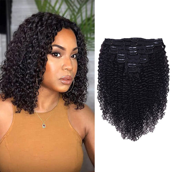 HairHive Kinky Curly Clip In Extension Human Hair Natural Black Color