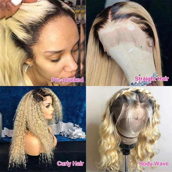 Blonde Ombre 1B/613 Hair Color 13x4 Lace Front Wig Colored Human Hair Wigs