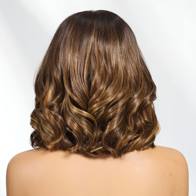 Sunber 1B/30 Balayage Brown Highlight 13x4 Pre Everything Lace Frontal Body Wave Bob Wig With Invisi Drawstring