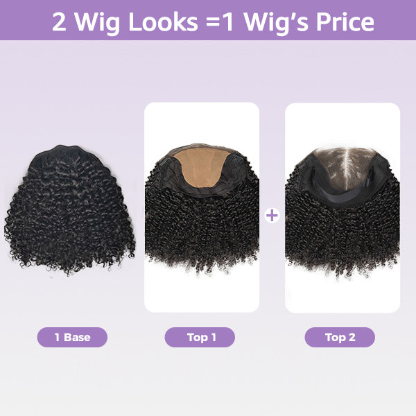 HairHive Block Wig Kinky Curly Bleached Knots Wig With Optional Replaceable Zip Lace Tops