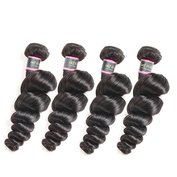 Loose Wave Human Hair 4 Bundles with 4*4 Lace Clsoure Natural Black