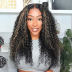 Sunber 13x4 Pre Everything Natural Black with Caramel Blonde Highlights Water Wave Lace Frontal Wig With Invisi Drawstring