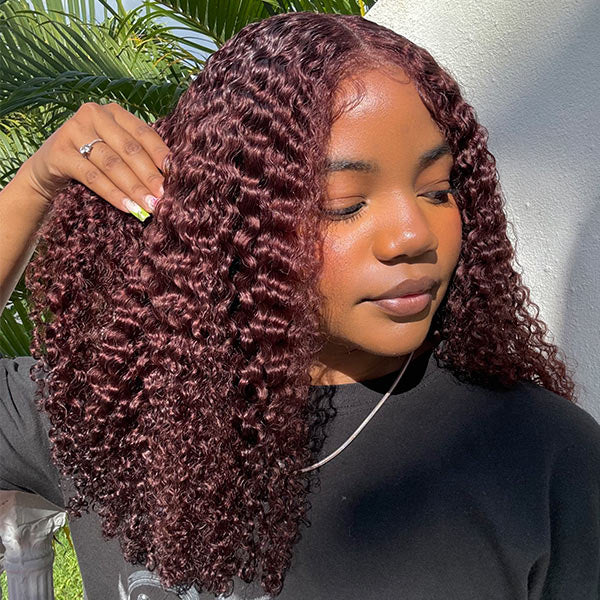 HairHive Kinky Curly Reddish Brown Wear Go Glueless Wig Pre-cut 7x5 Lace Wig Pre-plucked Hairline