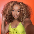 HairHive 4/27 Highlight Color Wear Go Glueless Wigs Pre Cut 7x5 HD Lace Kinky Curly Hair Short Bob Wigs