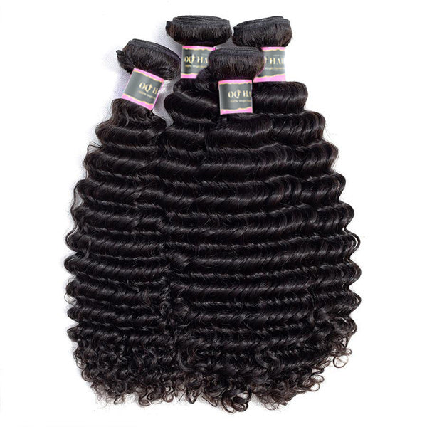 Deep Wave Human Hair 4 Bundles with 4*4 Lace Clsoure Natural Black