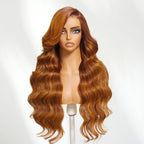 Sunber 13x4 Deep Side Part Ginger Brown Highlight Body Wave Pre Everything Lace Frontal Wig With Invisi Drawstring