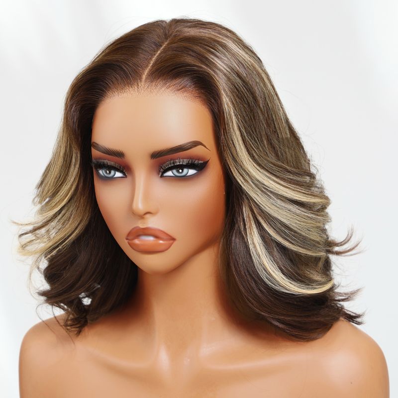 Sunber 13x4 Pre Everything Dark Brown with Honey Blonde Highlights Loose Wave Lace Frontal Wig With Invisi Drawstring