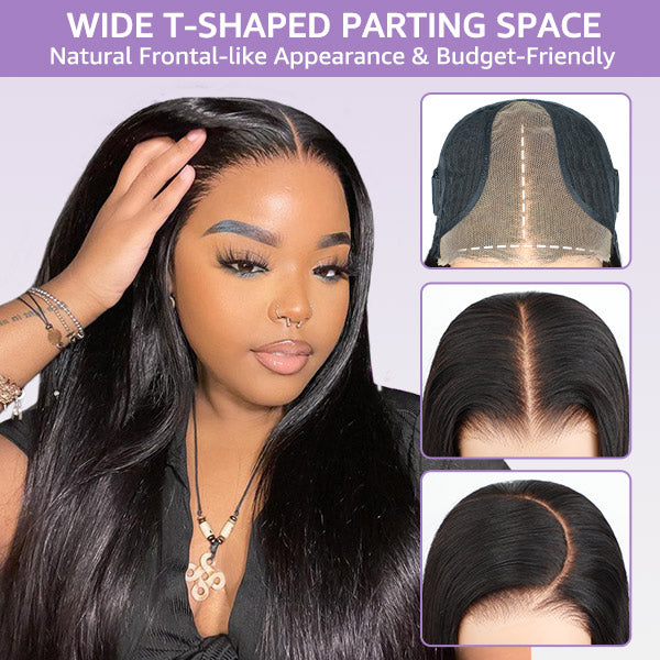 HairHive Yaki Straight Bleached Knots Pre-Cut 9x6 T Part Lace Wig Natural Frontal Look Wear Go Wig