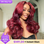 CLEARANCE | Straight Body Wave Hair Burgundy 99J Wear Go Wig Pre Cut 7x5 Lace Glueless Wig 220% Density