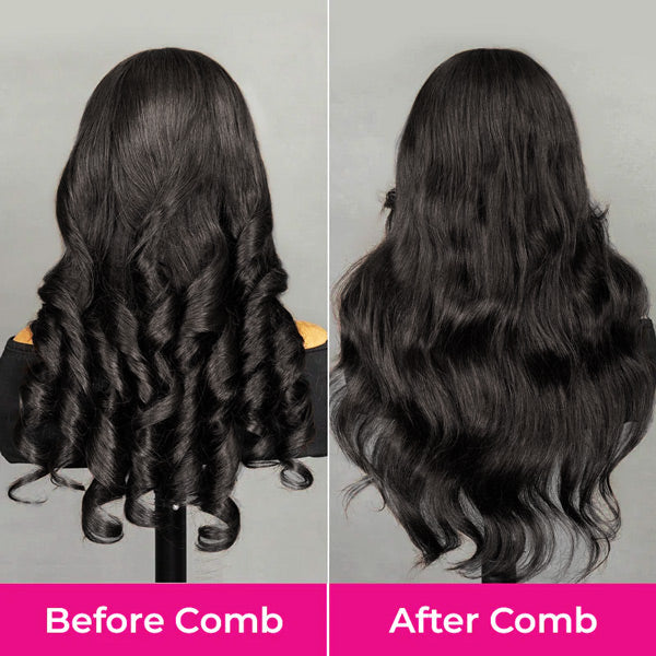 HairHive M-Cap Layered Cut Bleached Mini Knots 9x6 Lace Body Wave Wear Go Glueless Wig With Curtain Bangs