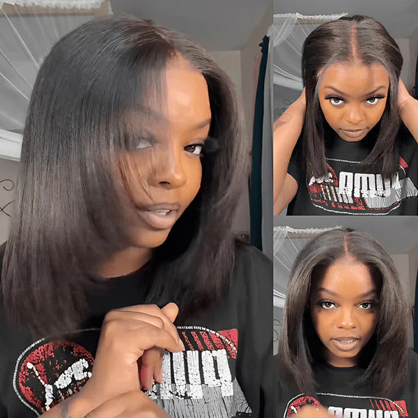 HairHive Glueless Layered Cut Yaki Straight Wear Go Wig Pre-Cut 9x6 T Part Lace Bob Wig With Elastic Drawstring