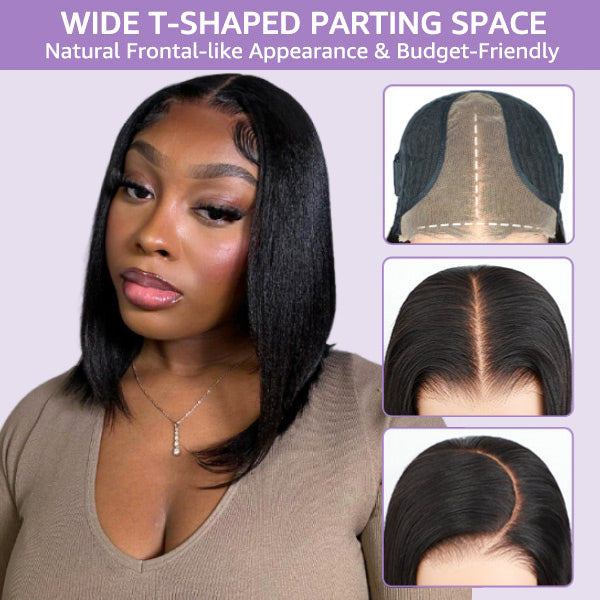 HairHive Glueless Layered Cut Yaki Straight Wear Go Wig Pre-Cut 9x6 T Part Lace Bob Wig With Elastic Drawstring