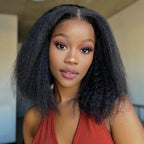 HairHive Wear Go Glueless Wigs Kinky Straight Pre Cut 7x5 HD Lace Front Bob Wigs