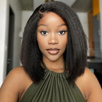 HairHive Wear Go Glueless Wigs Kinky Straight Pre Cut 7x5 HD Lace Front Bob Wigs
