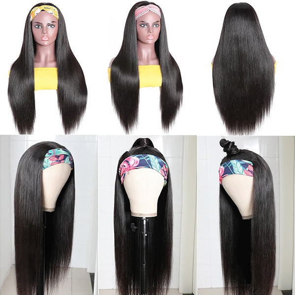 Flash Sale | Straight Hair Headband Wig Human Hair Glueless Wigs With Headband Scarf