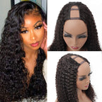 Kinky Curly U Part Human Hair Wig for Women, Brazilian Remy Human Hair Glueless 2x4 U Shape Clip in Half Wig
