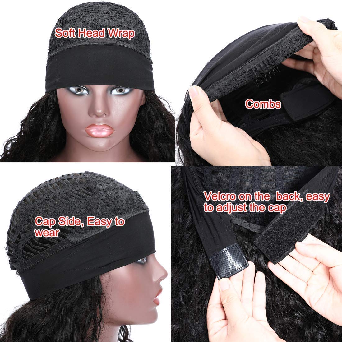 HairHive Curly Wave Headband Wig Human Hair Brazilian Deep Wave Machine Made Wigs With Head Band No Glue Scarf Wig