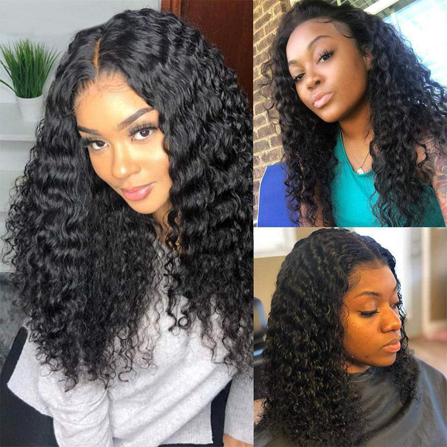 T-part Lace Front Wigs Human Hair Middle Part Long Deep Wave Human Hair Wigs for Women Natural Black