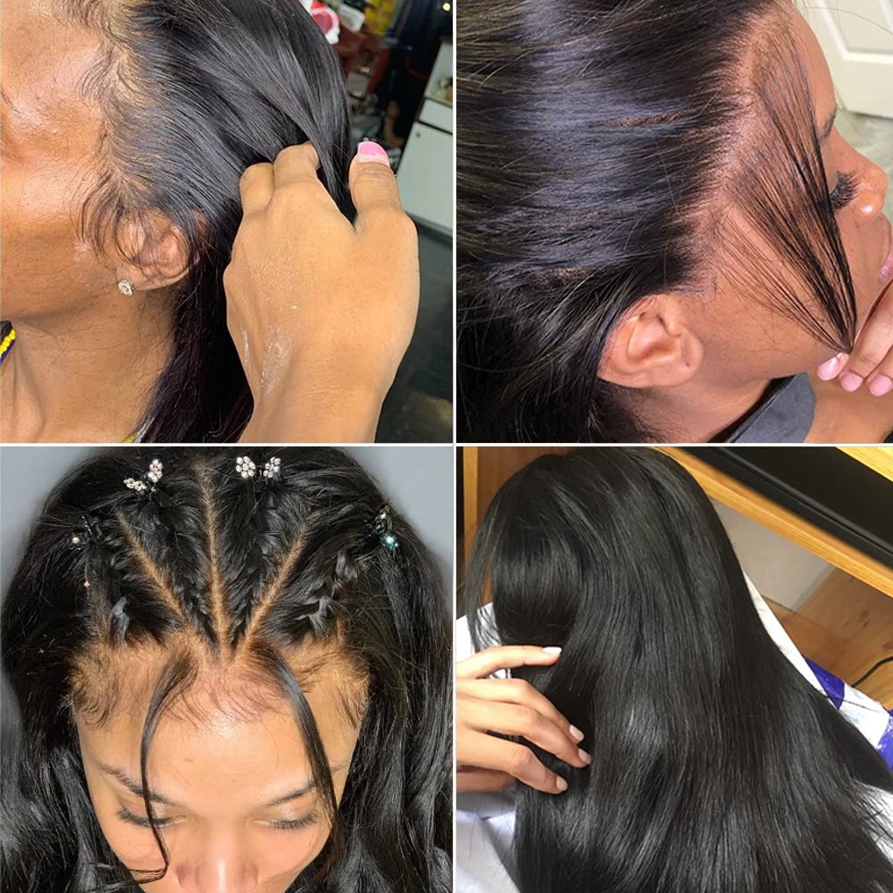 360 Lace Wigs Straight Preplucked Human Hair Lace Front Wigs Natural Black