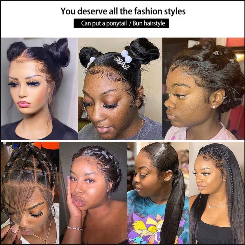 360 Lace Wigs Straight Preplucked Human Hair Lace Front Wigs Natural Black