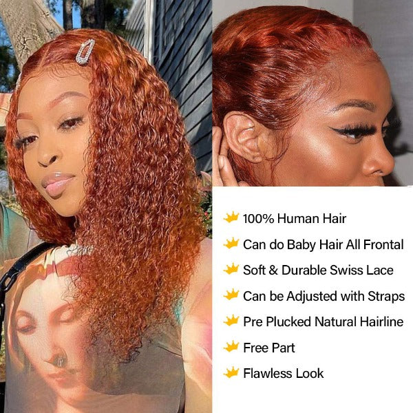 Ginger Color Wig Kinky Curly Human Virgin Hair Lace Front Wigs Preplucked Skin Melt Well Lace Wigs with Baby Hair Good Quality Color Virgin Hair for Women