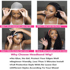 HairHive Curly Wave Headband Wig Human Hair Brazilian Deep Wave Machine Made Wigs With Head Band No Glue Scarf Wig