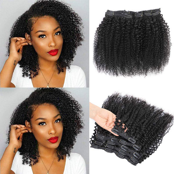 HairHive Kinky Curly Clip In Extension Human Hair Natural Black Color