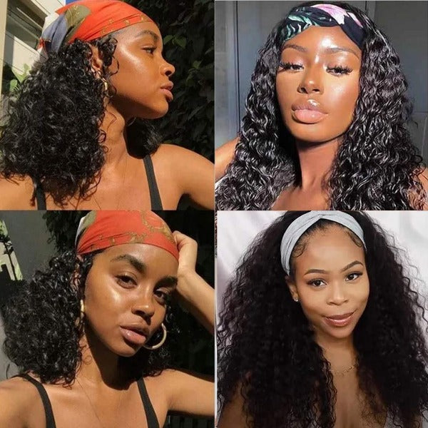 HairHive 100% Human Hair Grip Headband Scarf Wig Water Wave Human Hair Wig Curly No plucking wigs for Women No Glue No Sew In