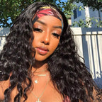 HairHive Curly Wave Headband Wig Human Hair Brazilian Deep Wave Machine Made Wigs With Head Band No Glue Scarf Wig