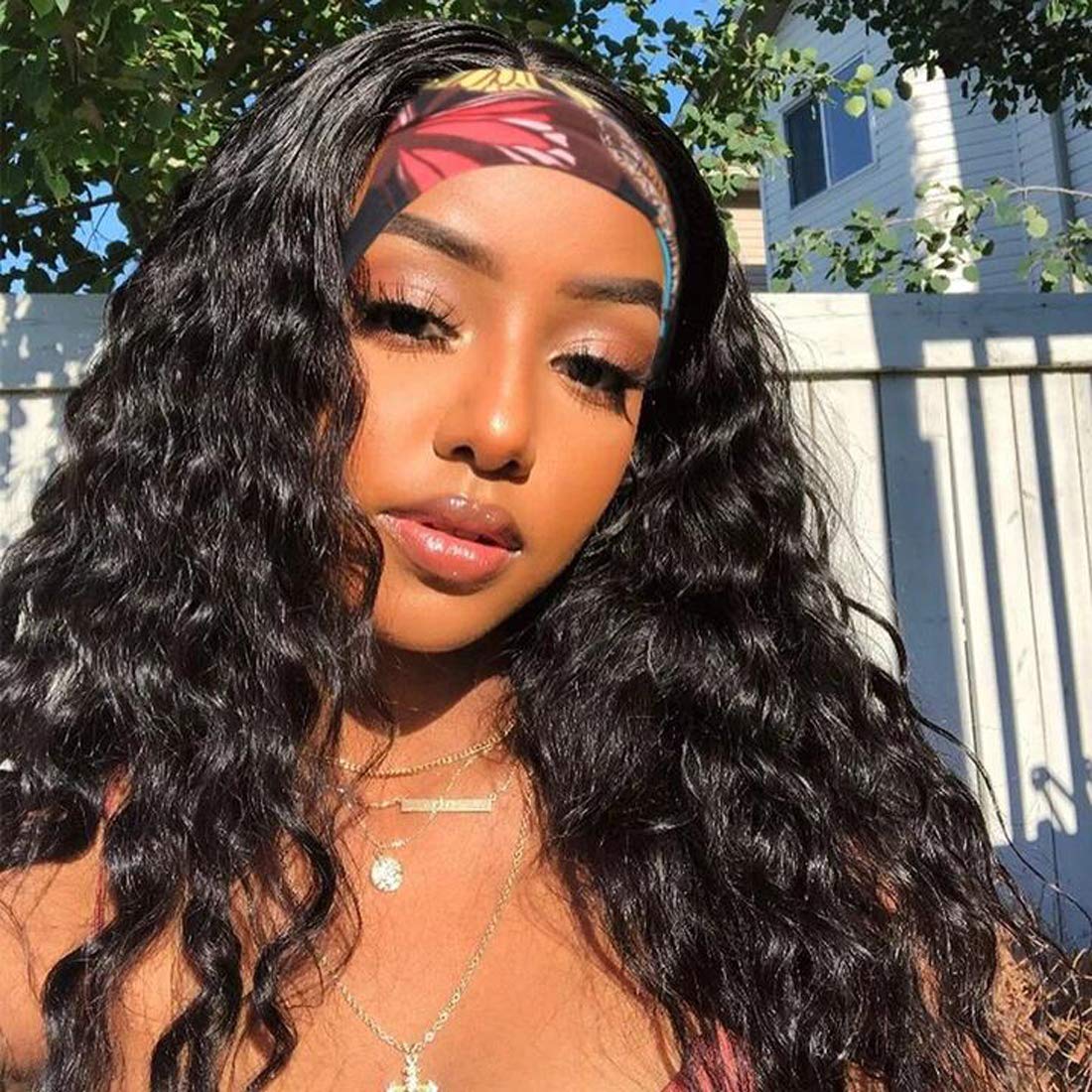HairHive Curly Wave Headband Wig Human Hair Brazilian Deep Wave Machine Made Wigs With Head Band No Glue Scarf Wig