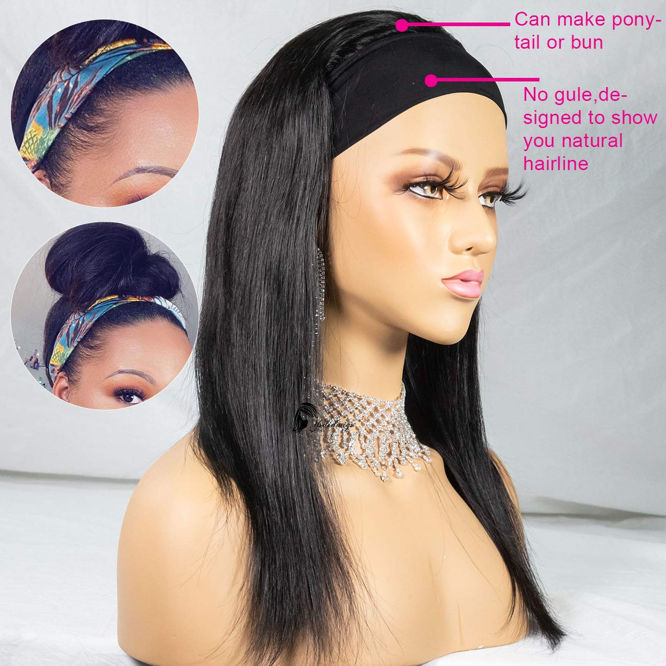 Flash Sale | Straight Hair Headband Wig Human Hair Glueless Wigs With Headband Scarf