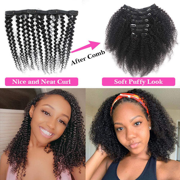 HairHive Kinky Curly Clip In Extension Human Hair Natural Black Color