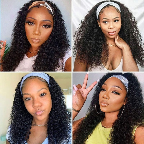 HairHive 100% Human Hair Grip Headband Scarf Wig Water Wave Human Hair Wig Curly No plucking wigs for Women No Glue No Sew In