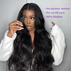 HairHive 100% Glueless Wear Go Wig Pre-cut Lace Undetectable 7x5 HD Lace Wigs Preplucked with Natural Hairline Bleached Knots Human Hair Wigs