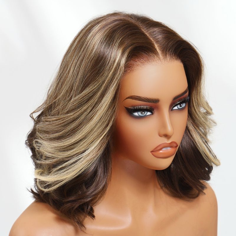 Sunber 13x4 Pre Everything Dark Brown with Honey Blonde Highlights Loose Wave Lace Frontal Wig With Invisi Drawstring