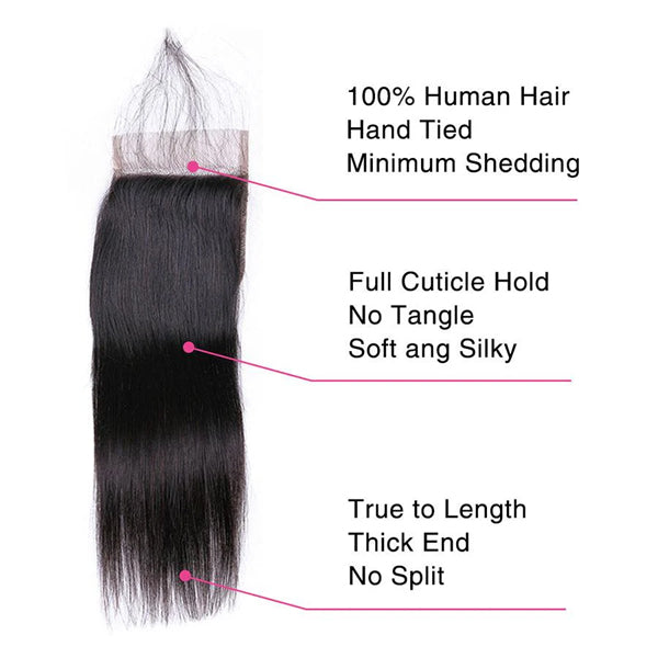 Full Straight Human Hair 4 Bundles with 4*4 Lace Clsoure Natural Black