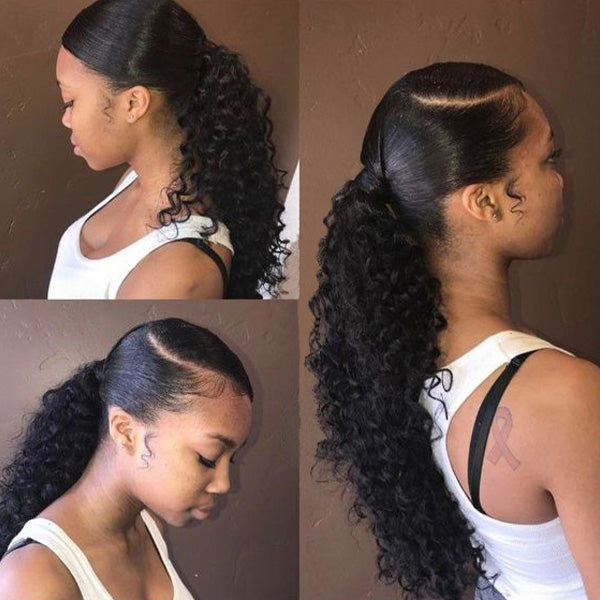 Loose Deep Wave Ponytail With Clip In 100% Human Hair Wrap-around Magic Velcro Ponytail Extension Quality Hair