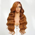 Sunber 13x4 Deep Side Part Ginger Brown Highlight Body Wave Pre Everything Lace Frontal Wig With Invisi Drawstring