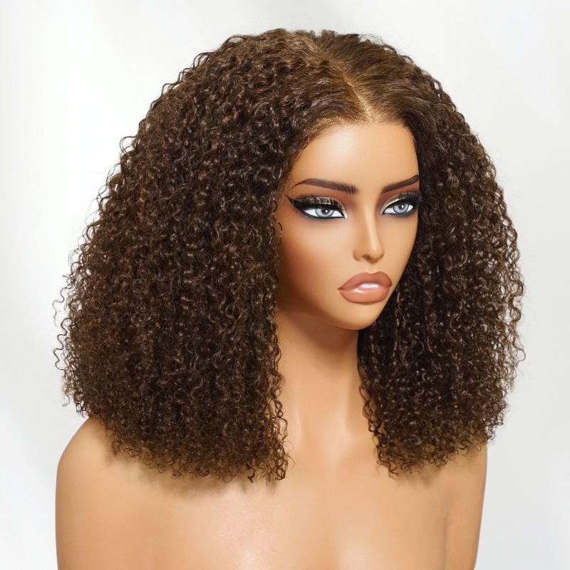 Sunber 180% Density 13x4 Pre-Cut Lace Frontal Afro Kinky Curly Chocolate Brown Wig With Invisi Drawstring