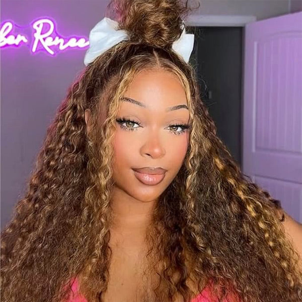 HairHive Water Wave Highlight Ombre 4/27 Wear Go Glueless Wig Pre-cut 360 Lace Frontal Wig