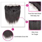 Straight Human Hair 3 Bundles with 13*4 Lace Frontal Natural Black