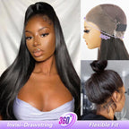 HairHive Straight Invisi Drawstring Flexible Fit 360 Glueless Wig Pre-Cut Lace Bleached Knots Wig