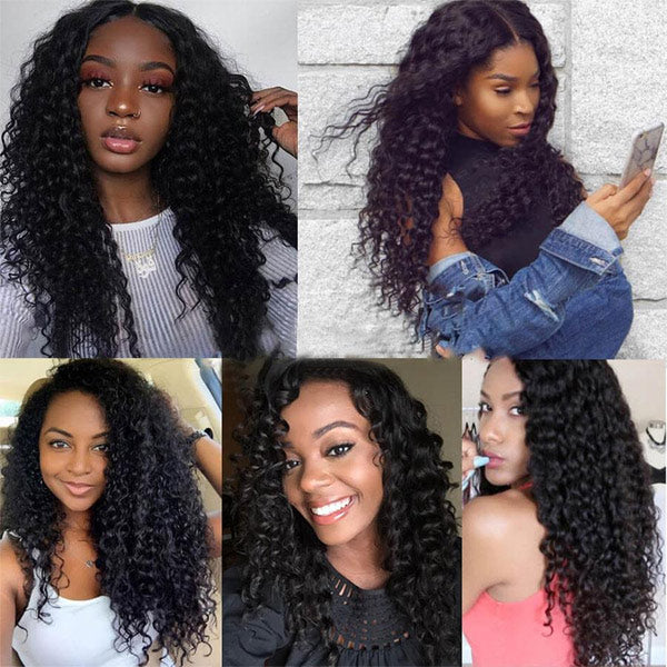 Deep Wave Human Hair 4 Bundles with 4*4 Lace Clsoure Natural Black