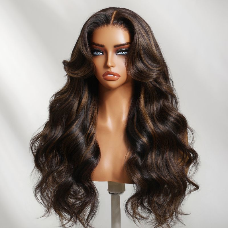 Sunber 13x4 Pre Everything Yaki Straight Chestnut Brown Highlight Loose Wave Wig With Drawstring