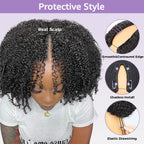 Kinky Straight V Part Wig No Leave Out Thin Part Glueless Wigs Human Hair Wig